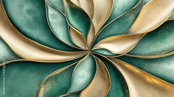 Obraz Elegant abstract pattern in gold and emerald, inspired by fractals, symbolizing luxury and refined design