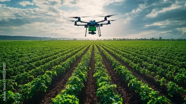 Fototapeta Advanced technology in agriculture: the role of drones.
