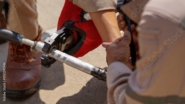 Obraz High-voltage cable Hydraulics tube crimping machine with aluminum electrical connectors and electrical tape