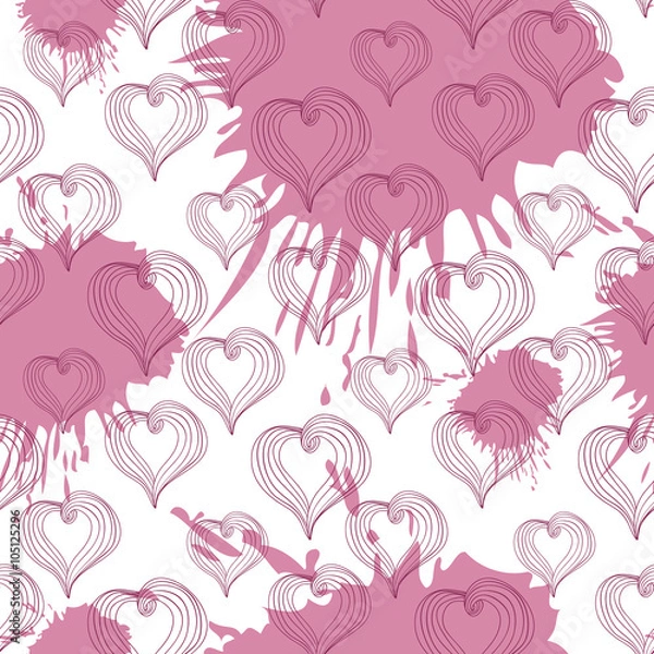 Fototapeta Seamless pattern with  Abstract Hearts on a crimson background