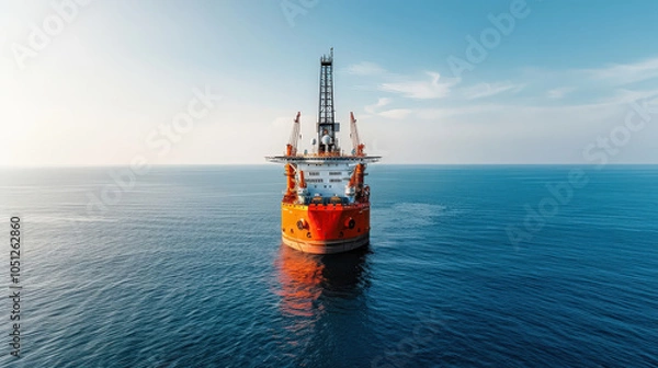 Fototapeta vibrant offshore energy platform stands tall above deep blue sea, surrounded by clear sky. structure is testament to engineering and innovation