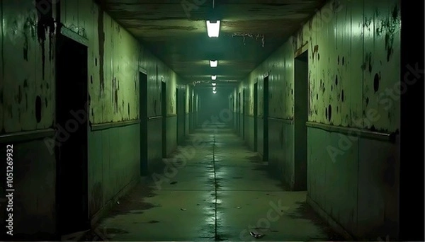 Obraz 寂れた廃墟内の長廊下、ホラー、不気味