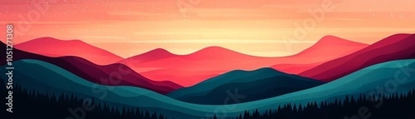 Obraz A vibrant sunset over layered mountains, showcasing rich colors and serene landscapes perfect for nature-themed projects.