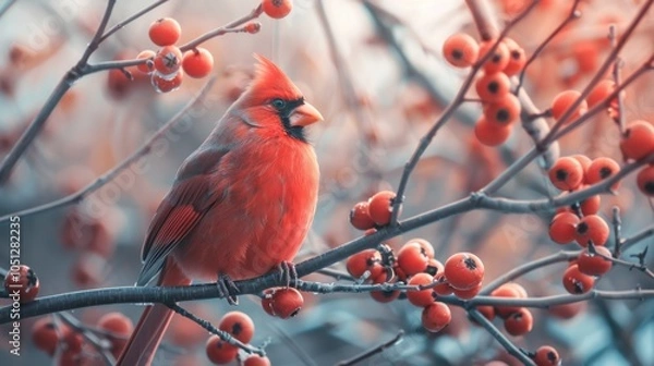 Fototapeta Cardinal: A striking red infused with orange, cardinal is eye-catching and full of vitality, perfect for enhancing outdoor themes and decor.
