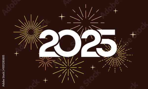 Fototapeta Happy New Year 2025 design with typography number on fireworks vector background design