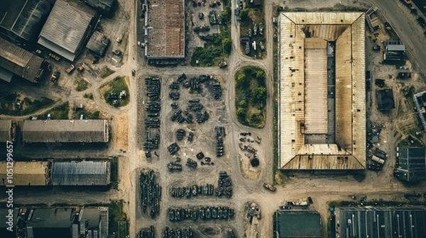 Fototapeta Aerial View of Military Base and Hangars