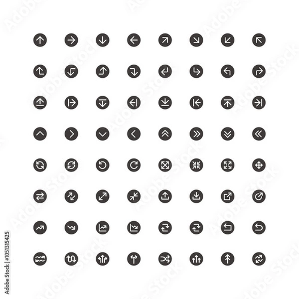 Fototapeta シンプルな矢印のアイコンセット 黒丸ボタンデザイン