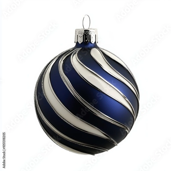 Fototapeta Shiny blue ornament with silver stripes, combining cool tones for a sophisticated and festive tree decoration