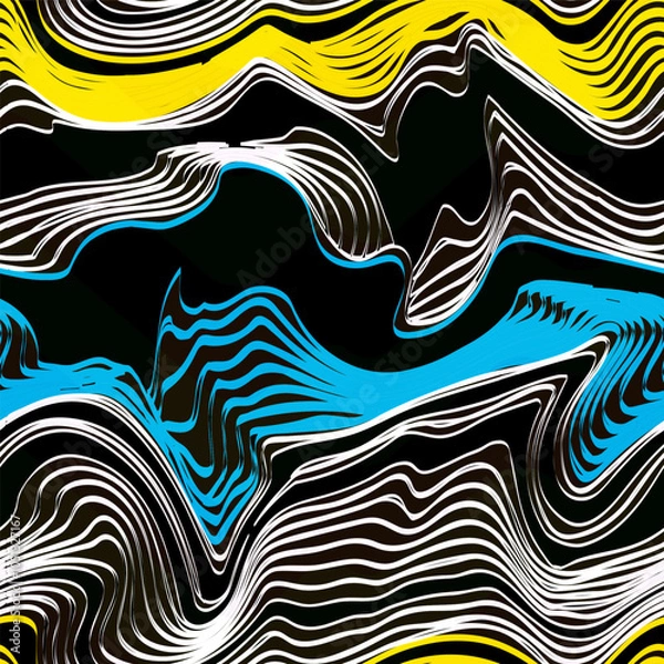 Fototapeta Blue and yellow geometric seamless pattern