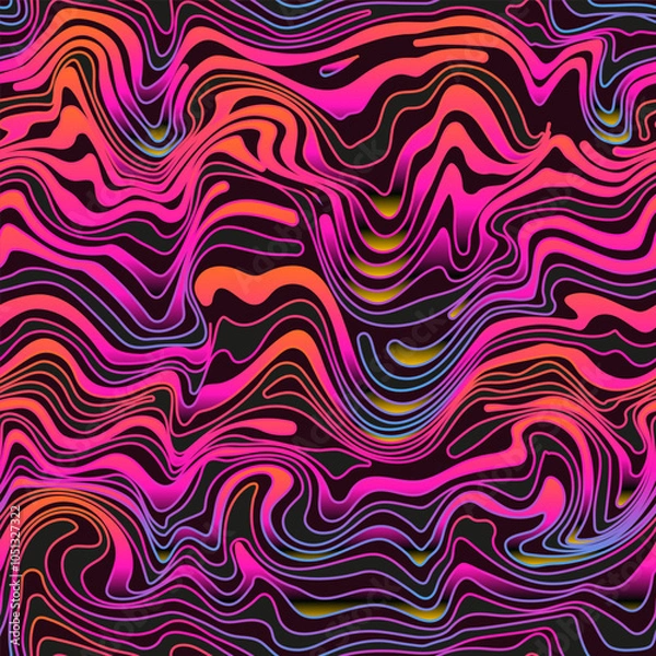 Fototapeta Pink and Black Psychedelic Waves geometric seamless pattern