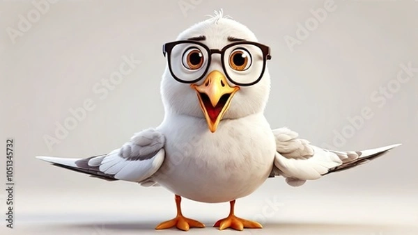 Fototapeta A cartoon style Seagull bird funny isolated on a white background