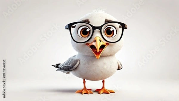Fototapeta A cartoon style Seagull bird funny isolated on a white background