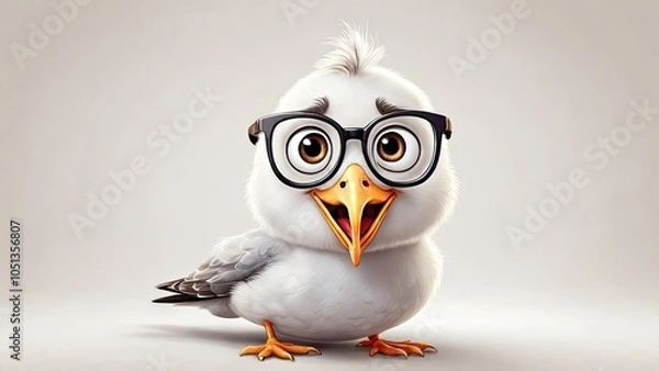 Fototapeta A cartoon style Seagull bird funny isolated on a white background