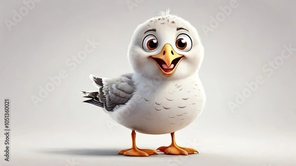 Fototapeta A cartoon style Seagull bird funny isolated on a white background