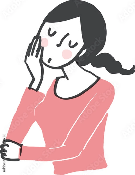 Obraz 頬杖をつき考え事をする女性。