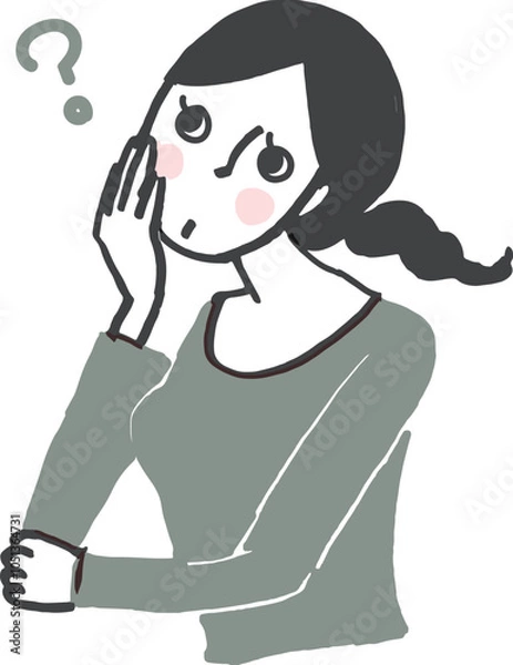 Obraz 疑問を感じる女性。クエスチョンマーク。
