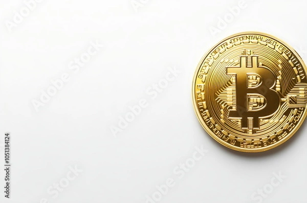 Fototapeta A golden bitcoin on a white sheet of paper, Generative AI