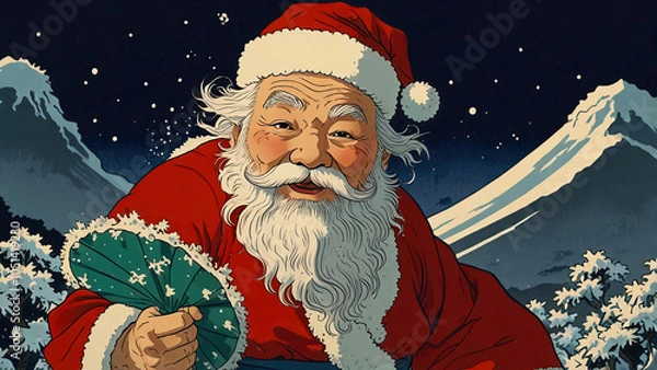 Obraz 浮世絵風のサンタクロースと風景