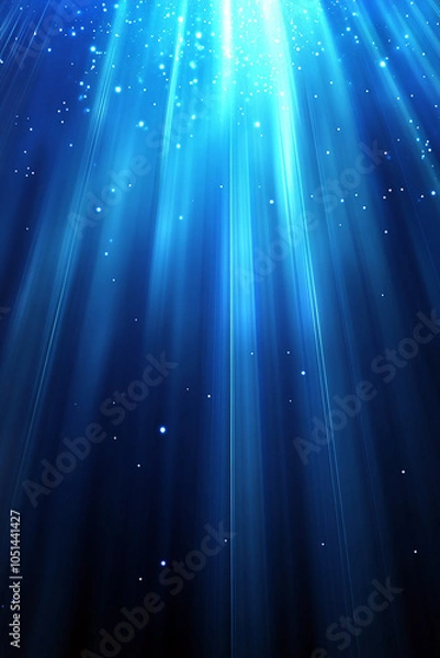 Fototapeta Starlit underwater glowing stream blue glitter shining stars abstract liquid background 