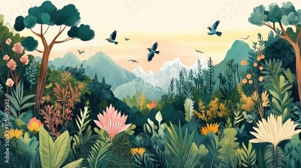 Fototapeta A modern calendar showcasing rare international observances like 'World Migratory Bird Day' and 'International Day of Forests,' with illustrations of nature and conservation