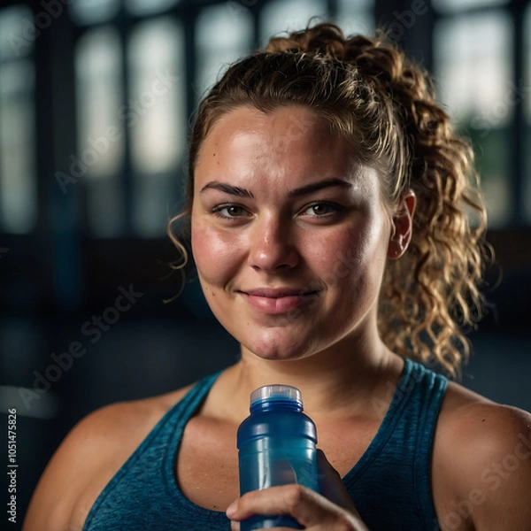Fototapeta Proud and Strong Close-Up of Athletic Woman Smiling After Workout in Gym fitness journey  self-confidence