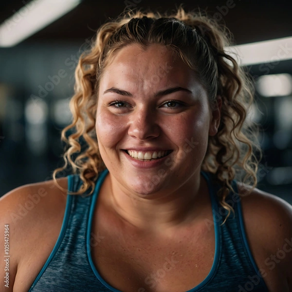 Fototapeta Proud and Strong Close-Up of Athletic Woman Smiling After Workout in Gym fitness journey  self-confidence