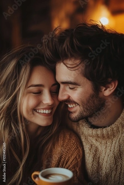 Fototapeta Intimate couple sharing a moment with coffee at home, Generative AI