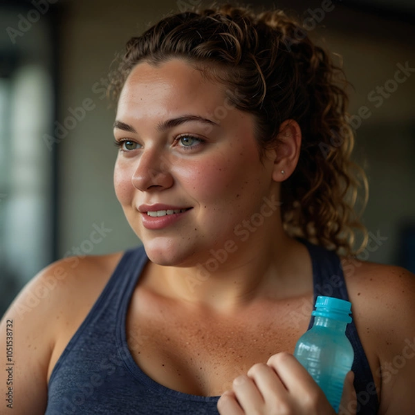 Fototapeta Proud and Strong Close-Up of Athletic Woman Smiling After Workout in Gym fitness journey  self-confidence