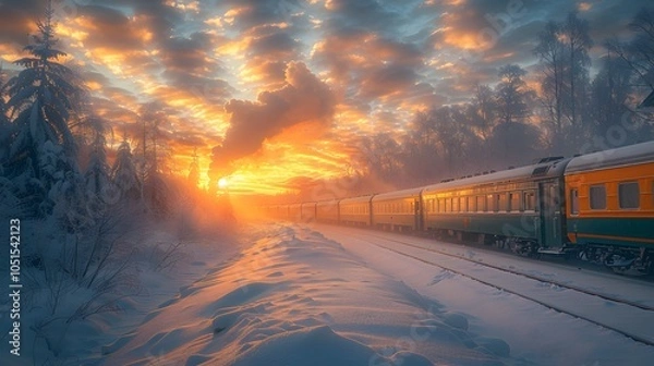 Fototapeta Aurora borealis polar express show a train jour. AI generated