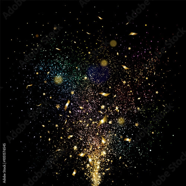 Obraz Fireworks of Exploding Golden and Multicolored Confetti