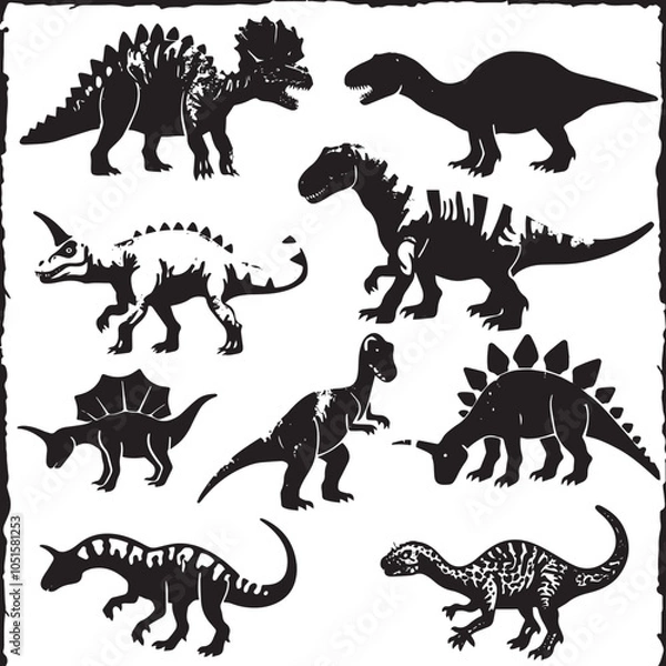 Fototapeta set of black and coloured dinosaurs