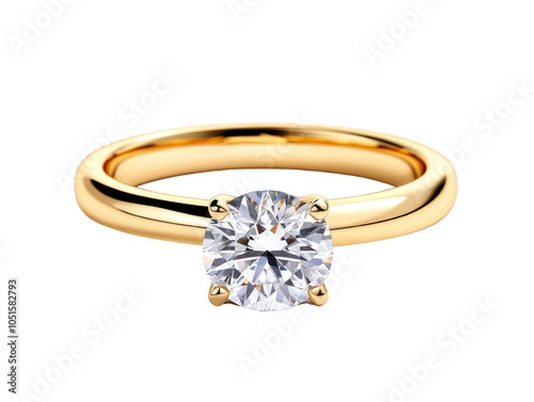Fototapeta Elegant gold ring with a sparkling diamond on a transparent background.