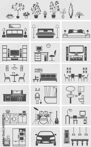 Obraz house interior elements silhouette