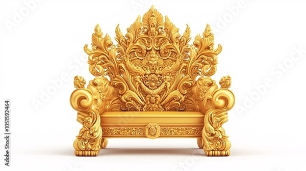 Fototapeta An elegant vector design featuring a detailed golden throne adorned with royal motifs, set against a clean white backdrop.