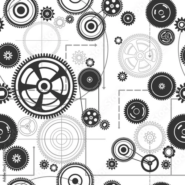 Fototapeta seamless gearwheel mechanism background