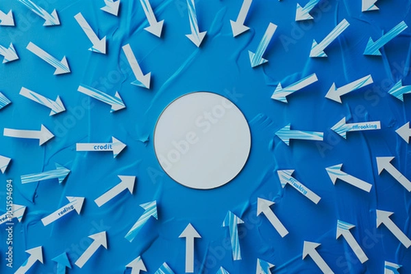 Fototapeta A background with arrows pointing towards the center, symbolizing focus and direction in business