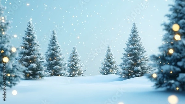 Obraz Magical winter wonderland, purple lights illuminate snowcovered trees in enchanting nighttime forest scene