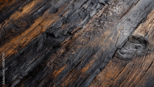 Fototapeta Dark hickory with a deep color and rugged, natural grain lines