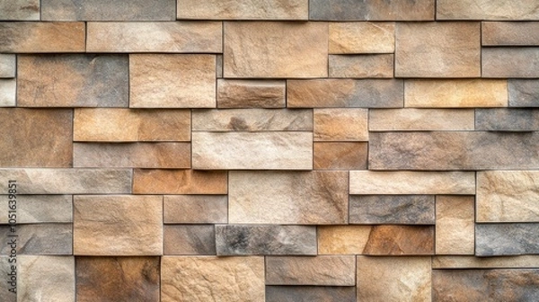 Fototapeta Textured stone wall, a closeup view of natural patterns and variations in building blocks