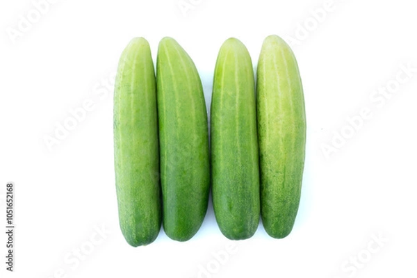 Fototapeta Group of fresh cucumber isolated on white background with clipping path top view flat lay stacking