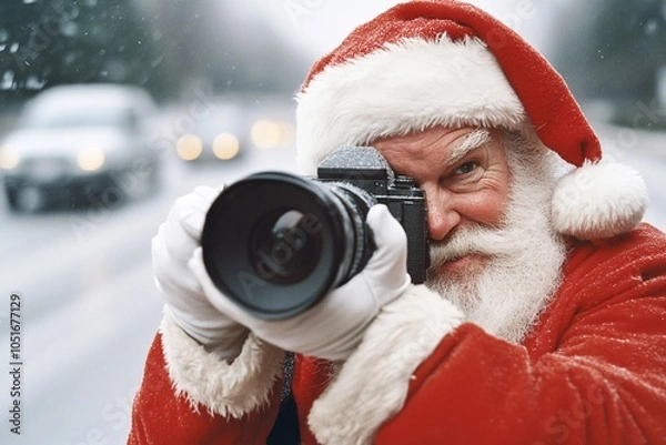 Fototapeta santa claus working as a photographer