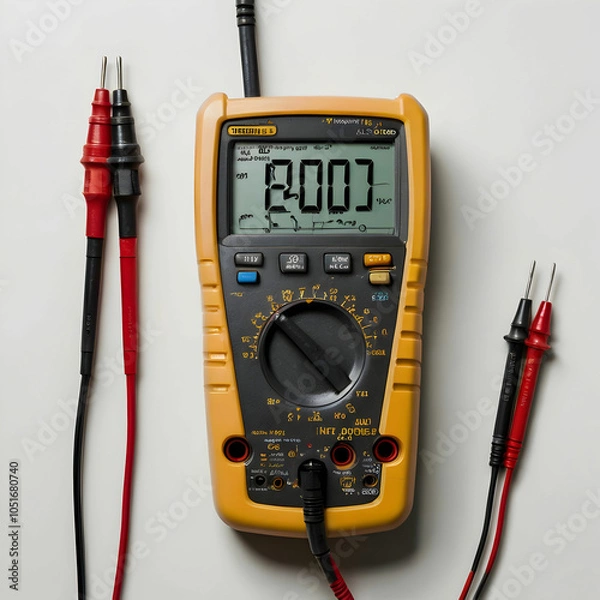 Fototapeta A digital multimeter with attached probes,