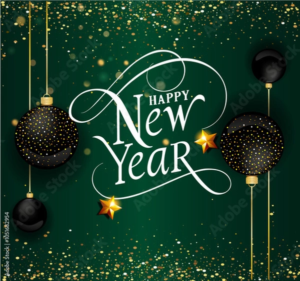 Fototapeta A green background with a picture of a happy New Year. New year.