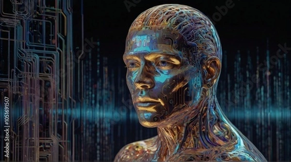 Fototapeta Artificial intelligence combines with the human life form.  