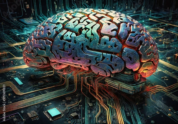 Fototapeta Artificial intelligence combines with the human life form.  