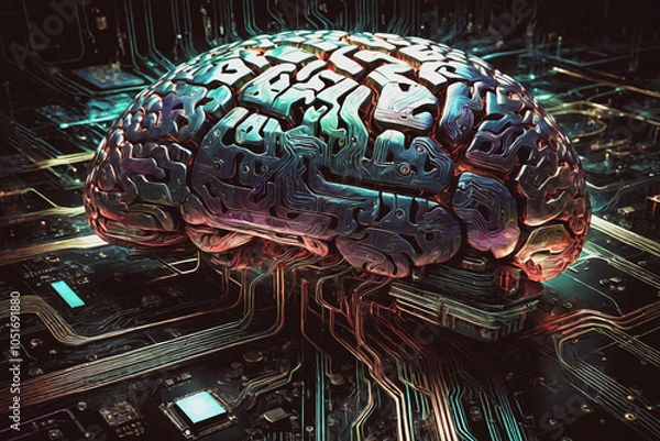 Fototapeta Artificial intelligence combines with the human life form.  