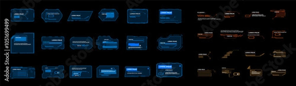 Obraz Blocks and frames. Big vector set with frames and pointers. Modern technological frames and windows for the HUD user interface. Text windows with information and data. Vector templates with frames