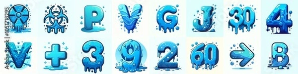 Fototapeta Blue color Lettering Typeface. AI generated illustration