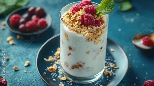 Fototapeta Yogurt with Raspberries and Granola