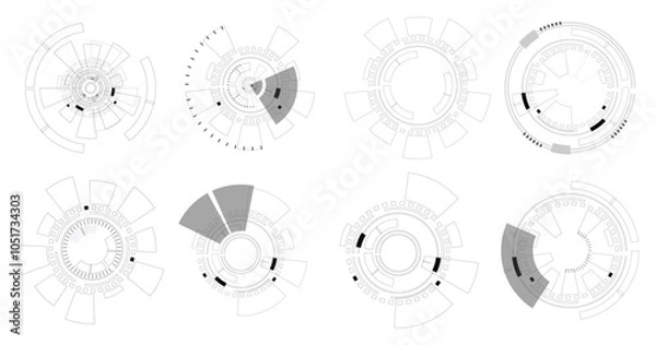 Obraz Vector icon set technology circle. digital interface HUD elements set concept. Dashboard reality technology screen.